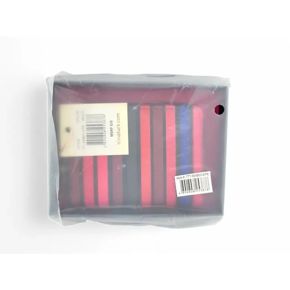 Trina Turk Multicolor Stripe Coin Purse Card Wallet Zip Around Gift‎ Boxed NWT
